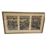 Yoshitora Japanese woodblock triptych print 20"h.