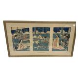 Kunisada Woodblock Print Triptych 20"h, 36"w