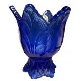 4"h Fenton Art Glass Cobalt Blue Tulip Two Way Vo