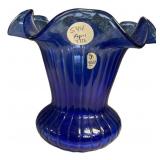 6"h Fenton Cobalt Blue art glass Ruffled vase