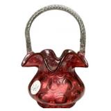 8"h Fenton Art Glass Cranberry Coin Dot Basket.