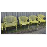 Four Wrought Iron Yellow Patio Garden Chairs