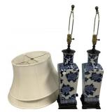 Pair of Blue and White Chinese Porcelain Vase Lamp