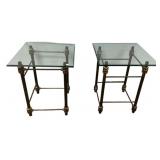 Pair of Hollywood Regency Metal and Glass Lamp Tab