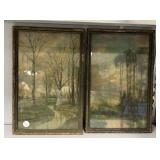 Pair of Antique Framed 18"h., 11"w Prints
