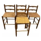 Four 20th Century Shaker Style Rush Seat Barstools