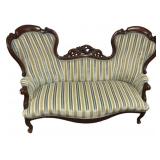 1880s Victorian Double Spoon Walnut Sofa 56"w