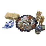 Asian Pottery Hand Painted Plate, and Figurines