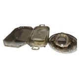 Large Silver Plate Serving Trays, and Dish