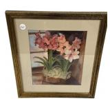 Signed Treely S Daniel Watercolor Flower 18"h., 1