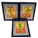 Three 10"h, 8"w Paintings of  Frogs