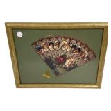 Framed reproduction Victorian-style paper hand fan