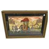 22"h., 31"w Framed India Artwork Mughal or Rajas