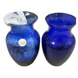 Indiana Glass Cobalt Blue Swirled Glass Vases