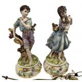 Pair of Italian Capodimonte Boy and Girl Porcelain