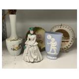 Porcelain Flower Vases, Small Plates, Figurine
