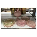 Depression Glass Compote, Plates, Depression Era P