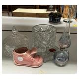 Glass Candy Dish, Shoe, Vases