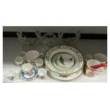 Porcelain Bowls, Cups, Glass Candle Holders