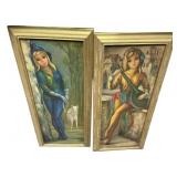 Two 1960s big eye art prints by artist Jean Maio F