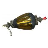 Mid Century amber glass hanging swag lamp