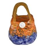 China Art Orange and Blue Glass 8" Basket