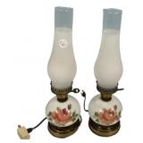 Pair of Glass Hurricane Shade Lamps 17"
