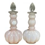 9" Pair of Fenton Rose Overlay Pink Melon Vases