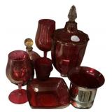 Cranberry Urn, Goblets, Bowl Glassware