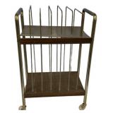 Mid century magazine rack trolley 27"h., 17"w