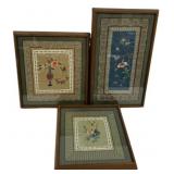 Three Framed Chinese embroidered silk panels  20"