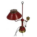 Red Painted toleware desk lamp 26"