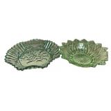 Federal Glass Carnival green Petal bowl and Pionee