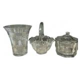Heavy Glass Vase, Basket, and Candy Dish