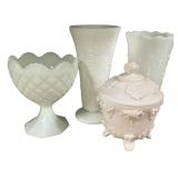 Westmoreland Paneled Grape Milk Glass Vases, Compo