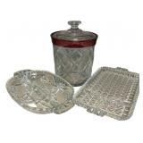 7" Indiana Glass Ruby Flash Lattice Biscuit Barre