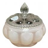 Fenton Glass Rose Overlay powder puff box 6"dia