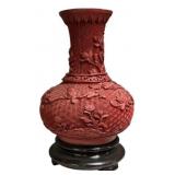 Chinese cinnabar lacquer vase 8 1/2"