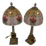 Pair of Fenton Glass Shade Lamps 21"h