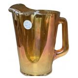 marigold iridescent carnival glass pitcher  8"