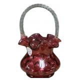 Fenton Cranberry Glass Basket 8"
