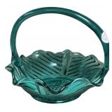 LE Smith Teal Glass Basket 9"w