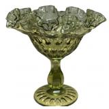 Fenton Colonial Green Thumbprint Glass Compote 8"