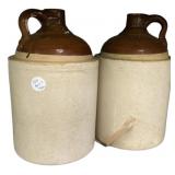 Two Brown Stoneware Whiskey Jugs 12"