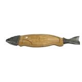 Large Wood and Metal Fish Cutting Board and Server