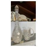 Pressed Glass Decanter 15'h, and Pitcher