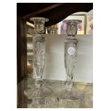 Pair of Etched Crystal Candle Holders 10'