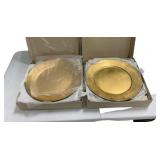 Two Boxes of 13' Round Gold Leaf Chargers