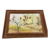 Vintage framed watercolor painting featuring an au