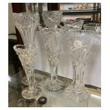 Four Cut Glass Flower Vases 12'h